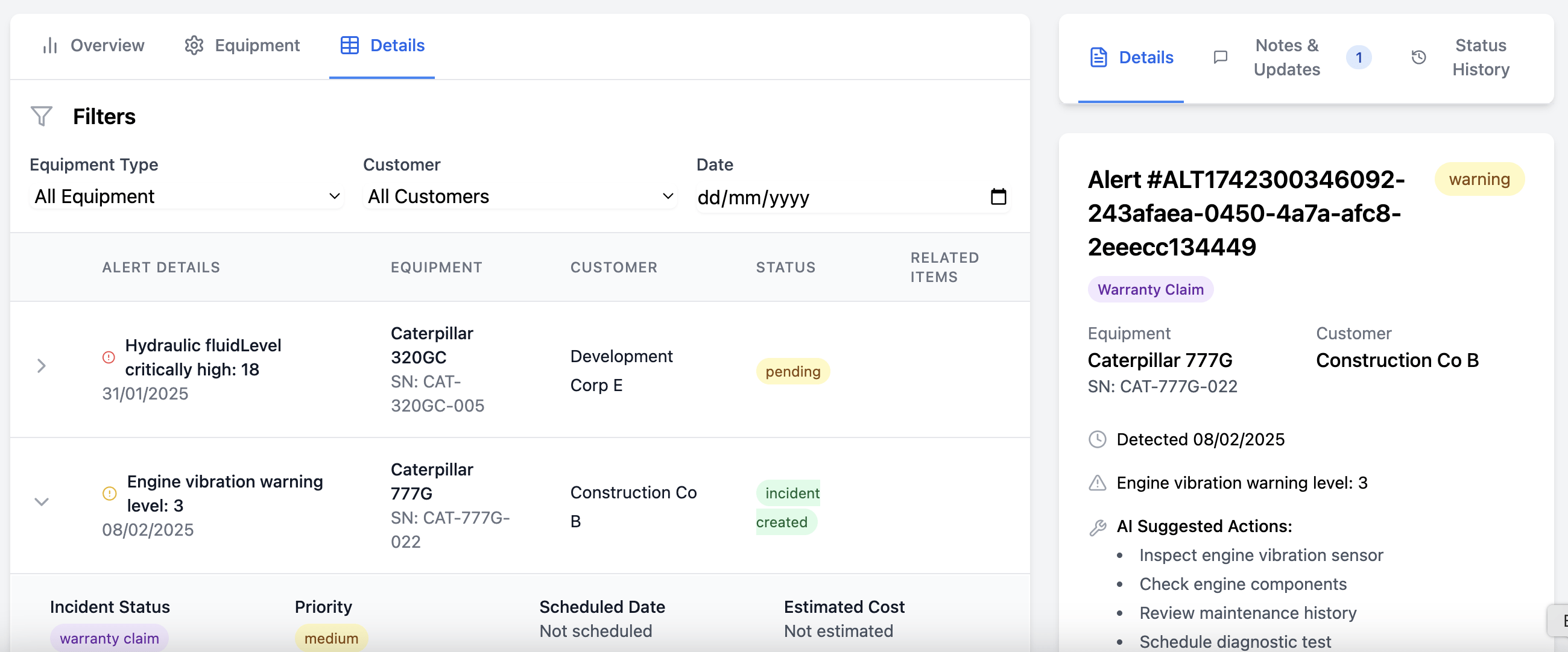 Maintenance Planning Interface
