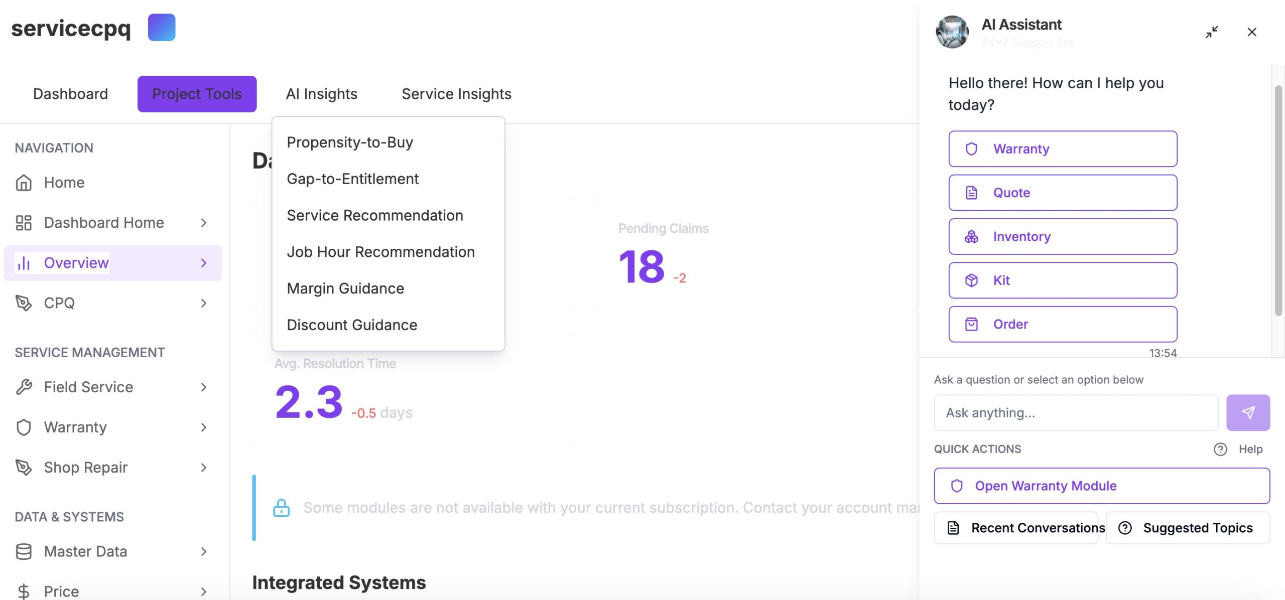 ServiceCPQ Dashboard