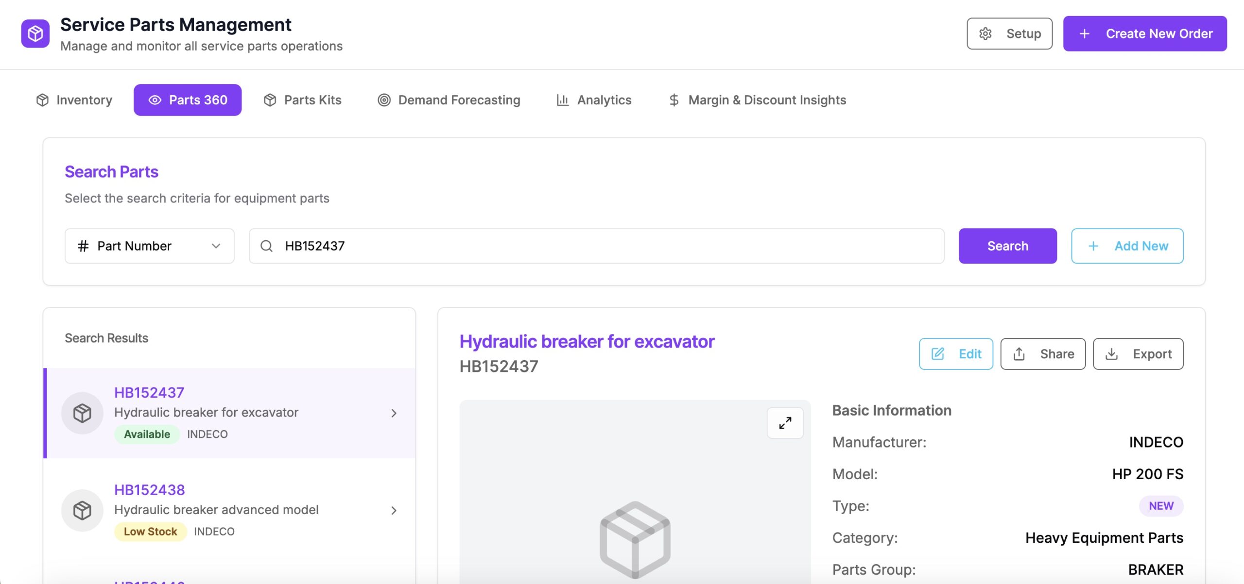 Manufacturing Parts Catalog Software Interface