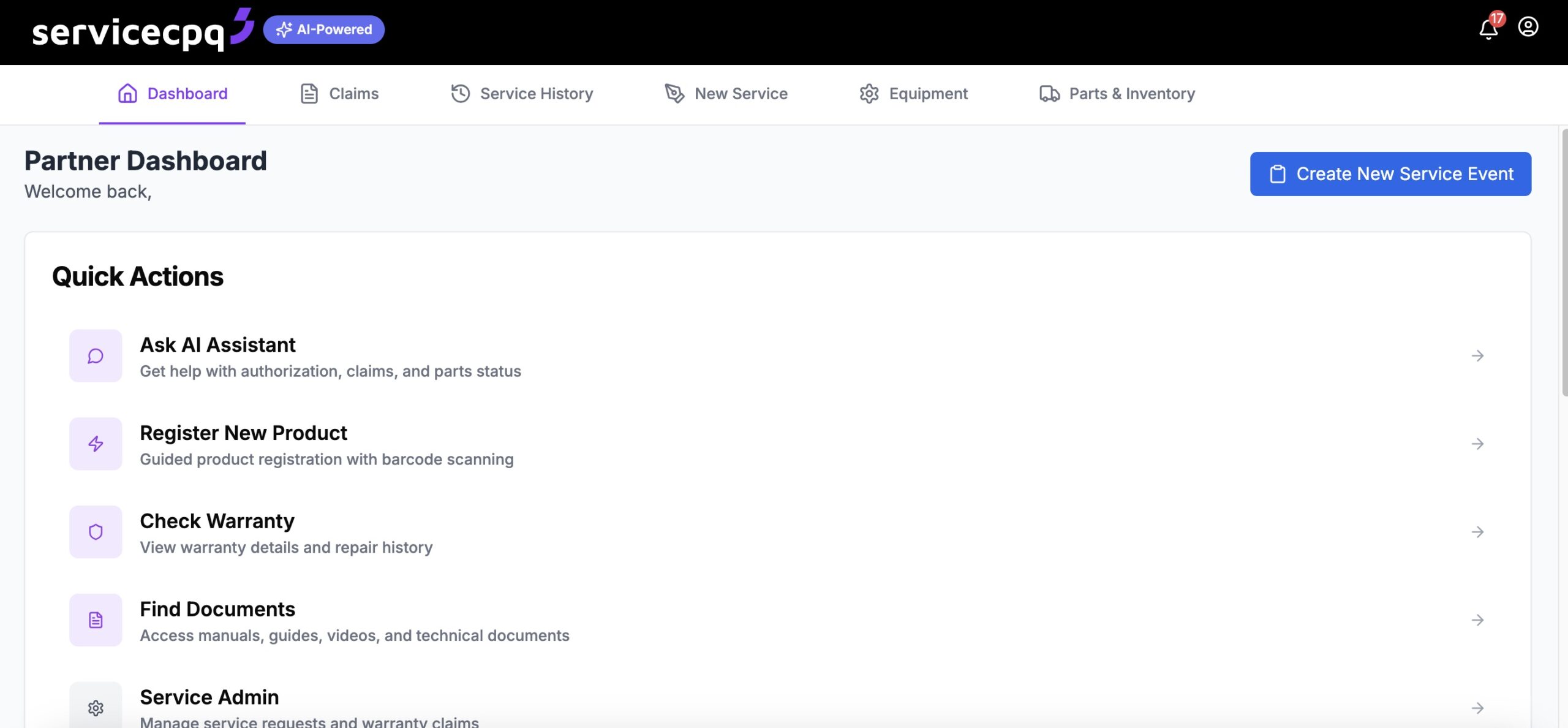 Service Partner Portal Interface