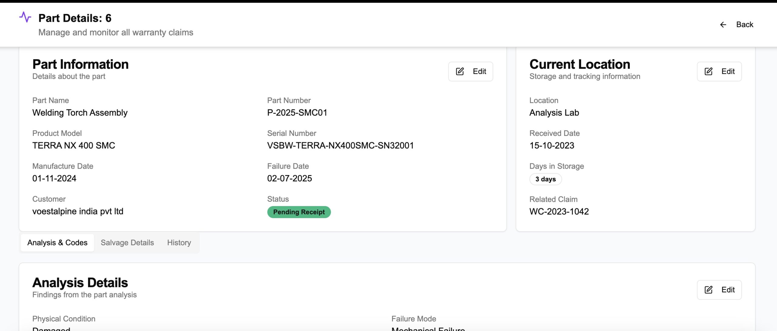 Warranty Return Analysis