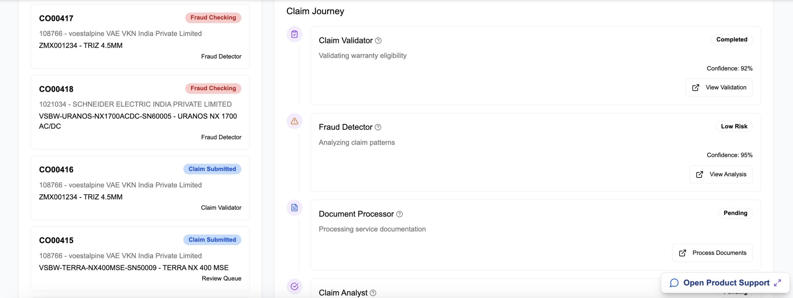 Warranty automation dashboard showing warranty analytics and claims management