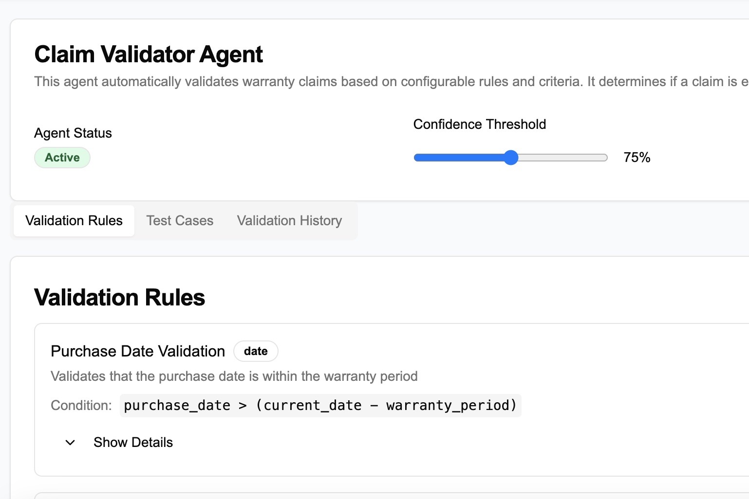 AI Claim Validation Interface