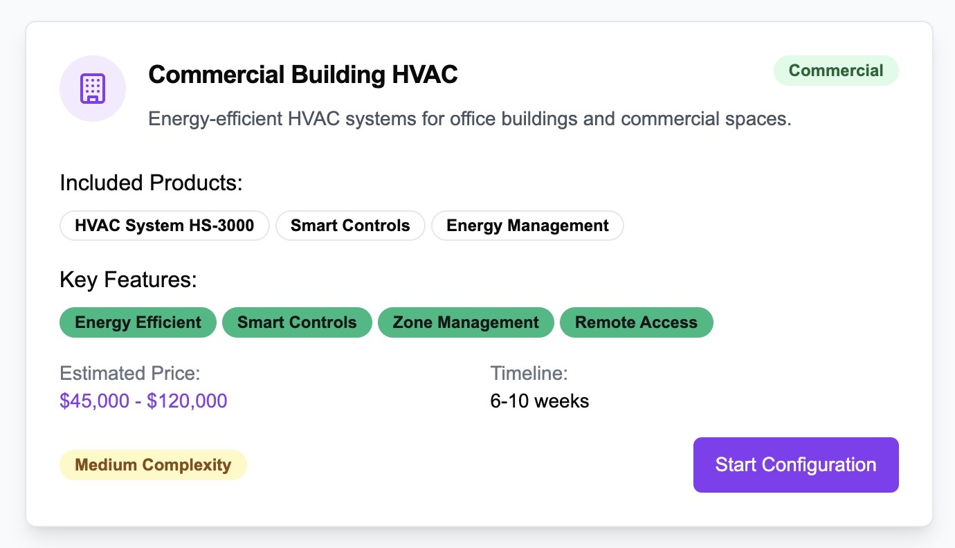 HVAC Equipment CPQ showing commercial air conditioning system configuration