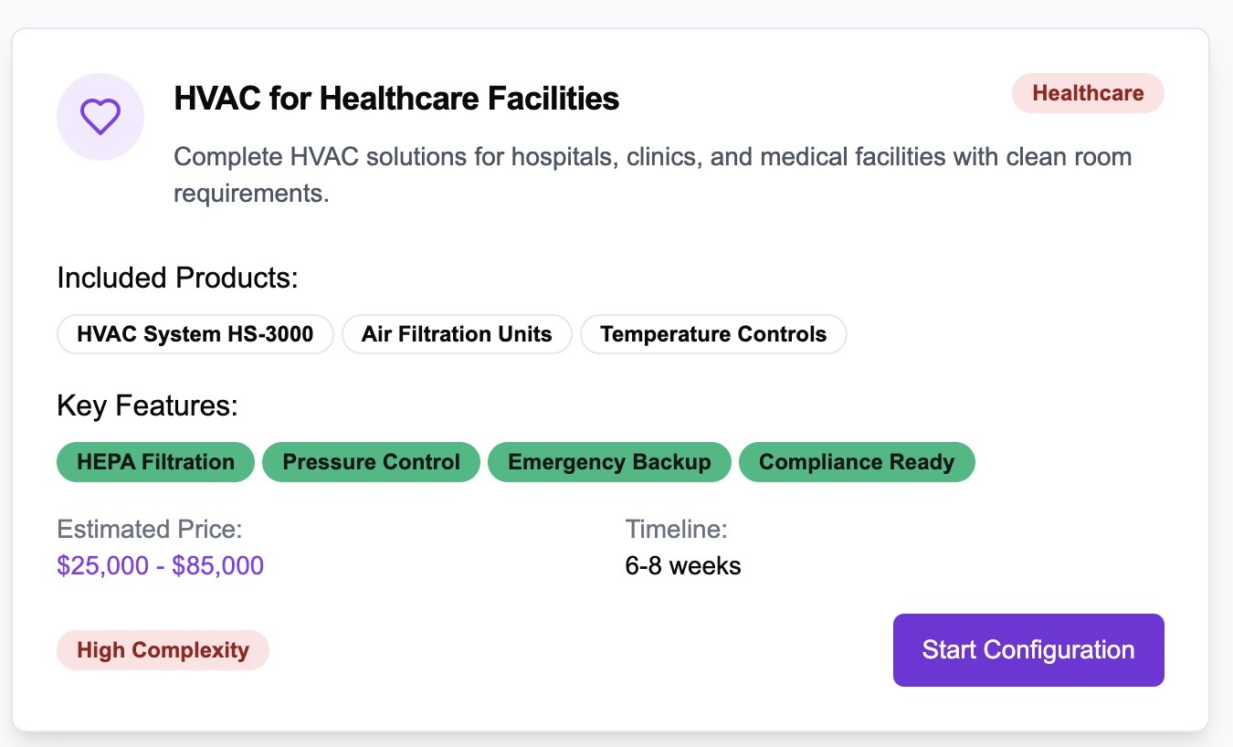 Medical Equipment CPQ interface showing diagnostic imaging system configuration