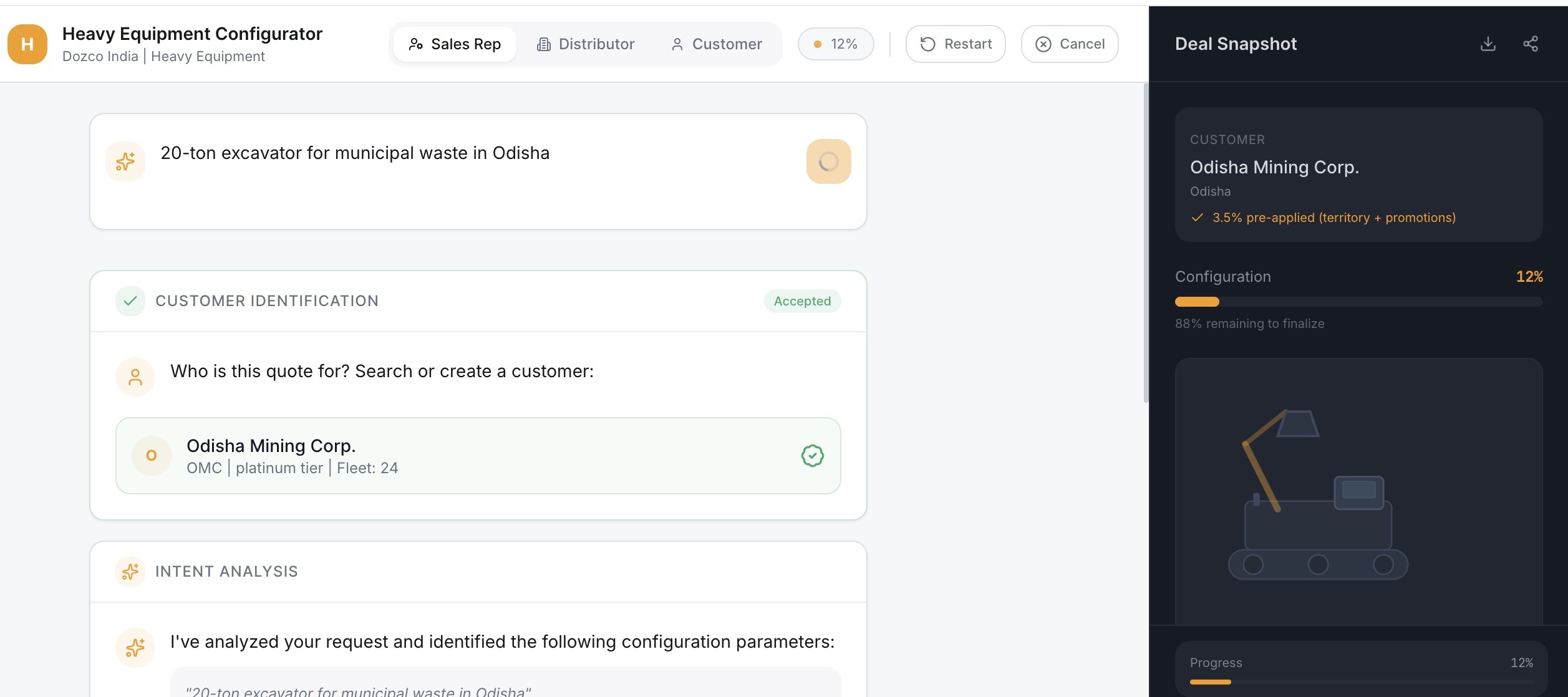 ServiceCPQ Internal Sales Portal — AI equipment configuration with conversational assistant